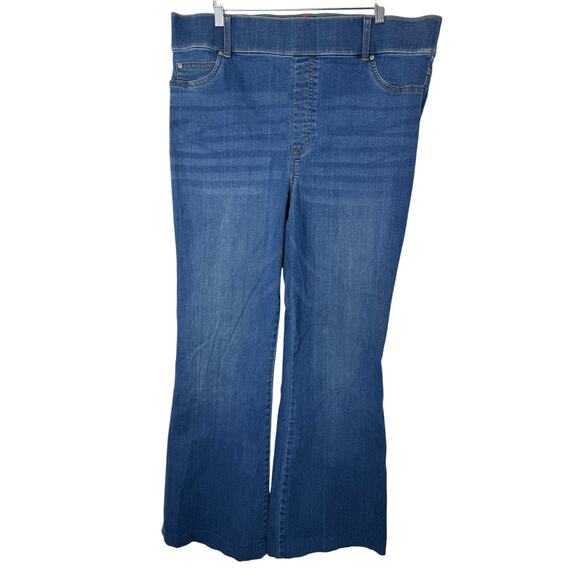 SPANX Shape Everywhere Flare Jeans 2X High Rise Pull On Blue 31.5” Inseam Hemmed - Picture 1 of 8